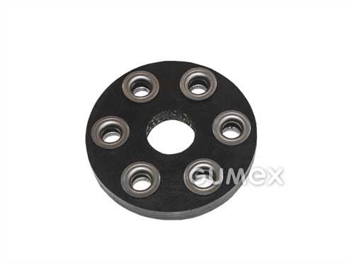Pevnostní Hardy spojka armovaná knoflíky, 100/12mm, 4x otvor 10mm, rozteč 64mm, vnitřní otvor 28mm, gumová směs, síťová PA vlákna, černá